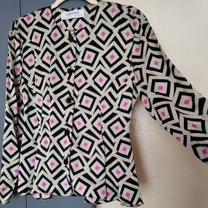 Chetta B Geometric Print Buttondown Blouse Size 6
